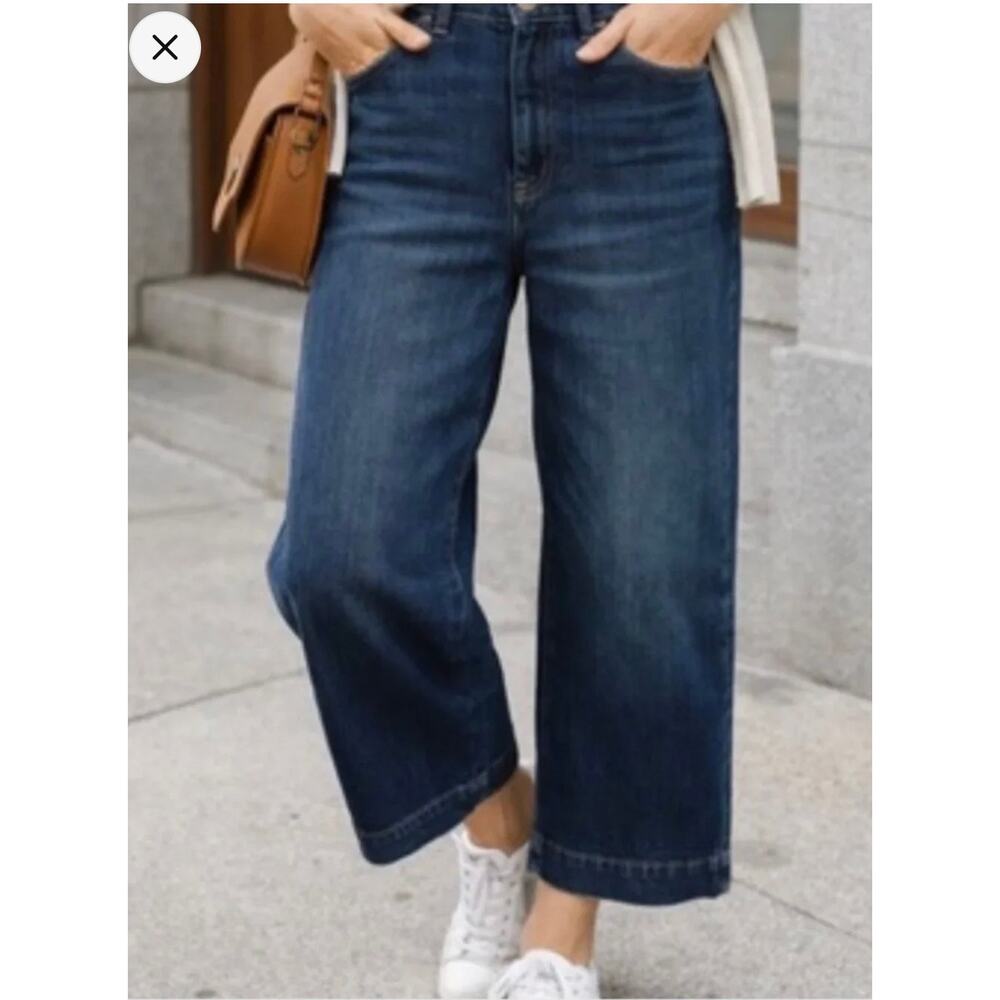 Talbots Wide Leg Crop Jeans Blue 4P Petite NWT High Rise Cropped Denim Classic